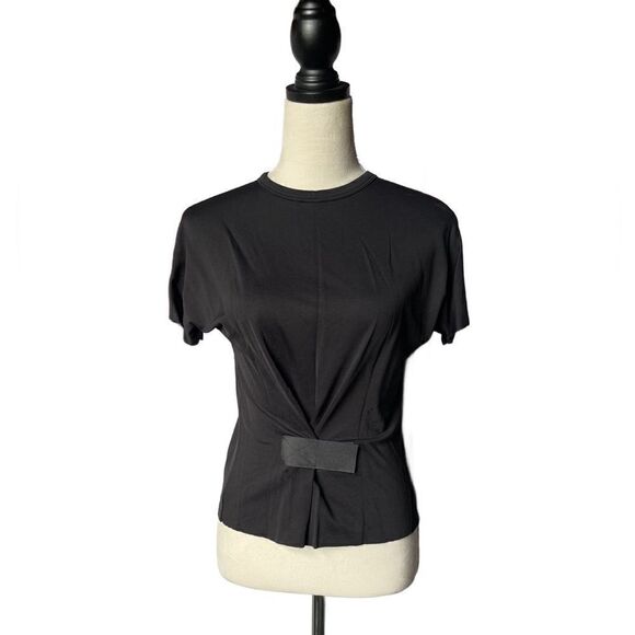 3/$20 Zara W&B Collection Black Short Sleeve Blouse with Strap on Front (Small) - Picture 1 of 10